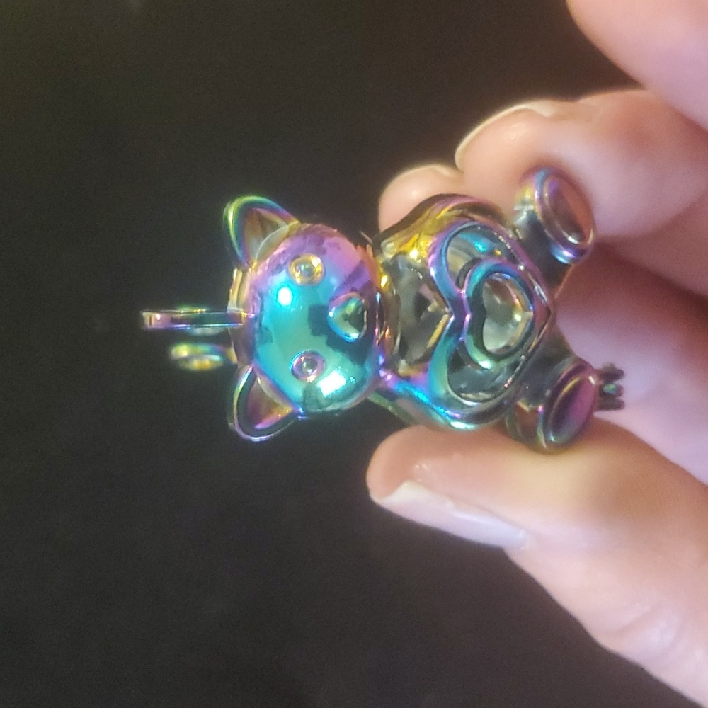 New Carved Rainbow Hematite Bear Open Pendant.